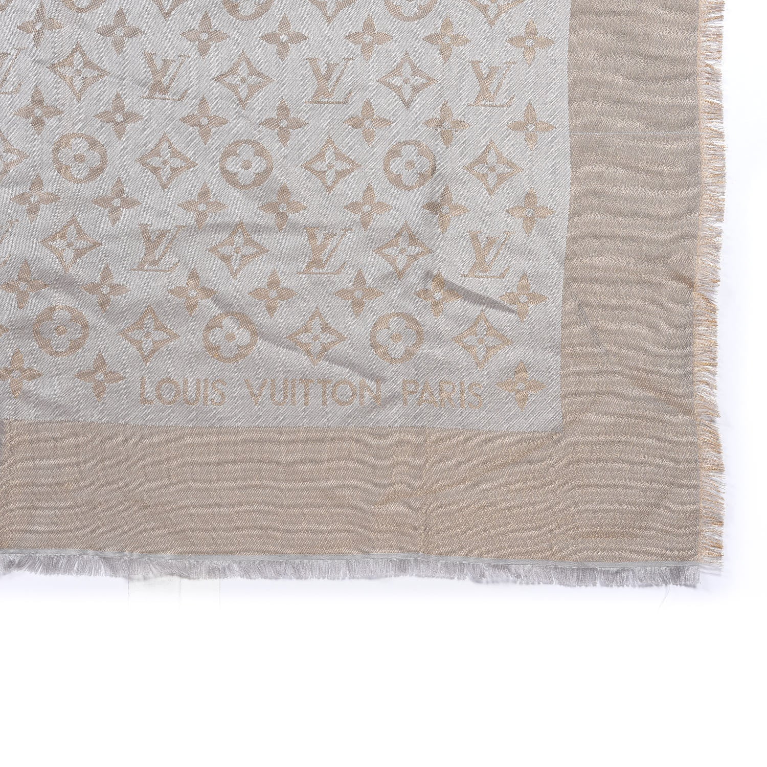 Louis Vuitton Silk Lurex Wool Monogram Shine Shawl Greige 2 of 3
