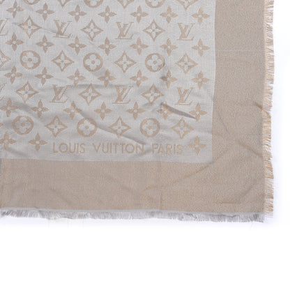 Louis Vuitton Silk Lurex Wool Monogram Shine Shawl Greige 2 of 3