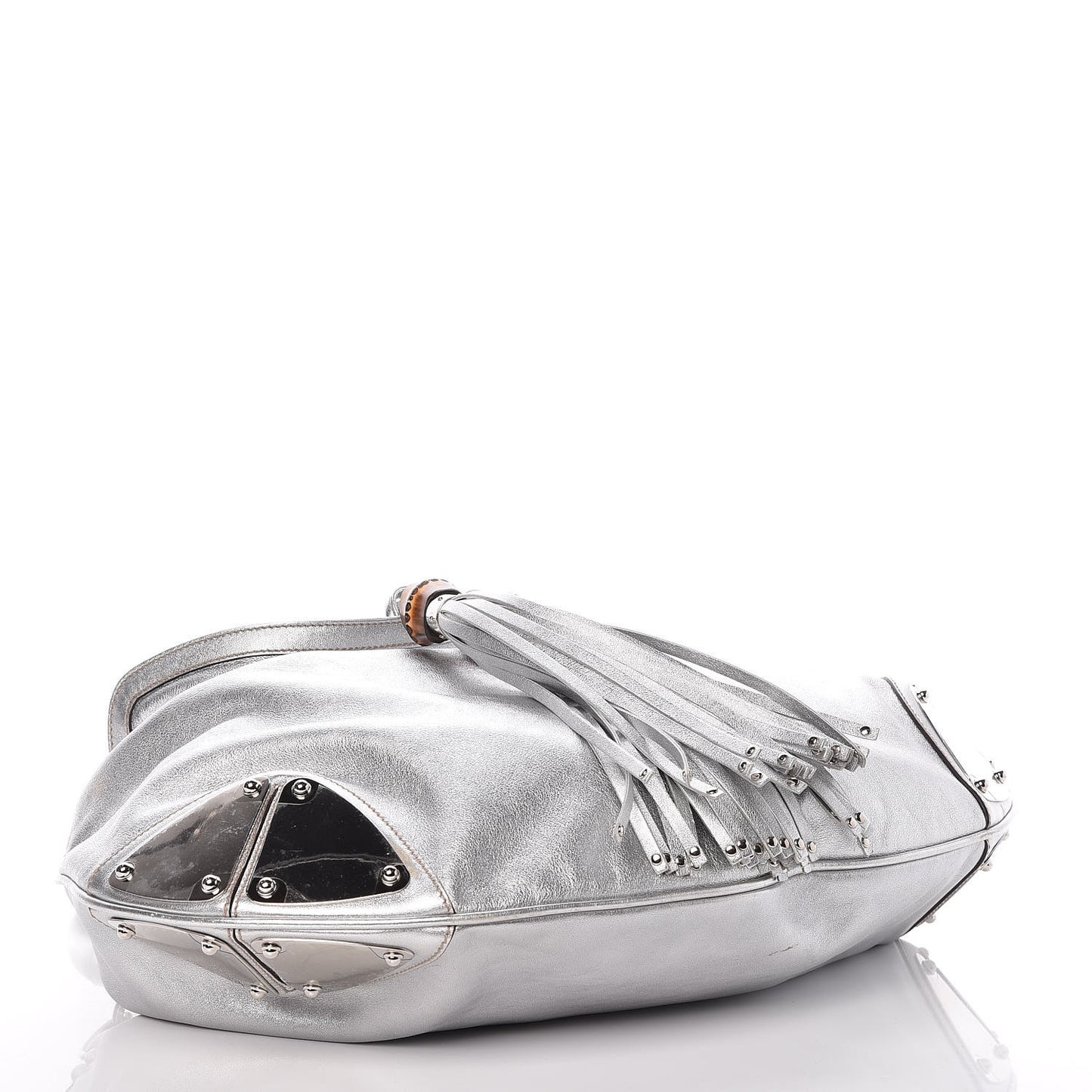 Metallic Calfskin Large Indy Top Handle Hobo Silver