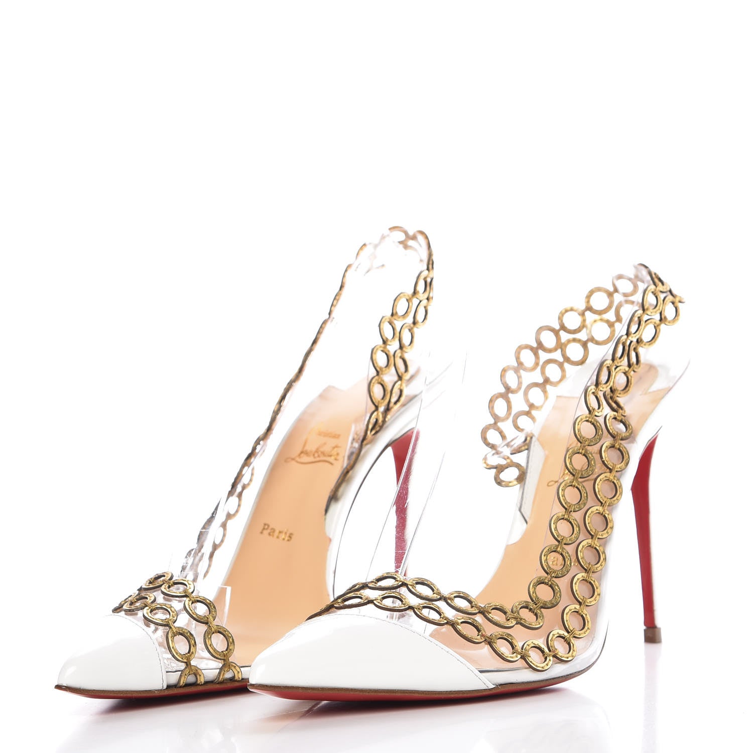 Christian Louboutin Patent PVC Malaika Half Dorsay 100 Pumps 38.5 White Gold 3 of 10