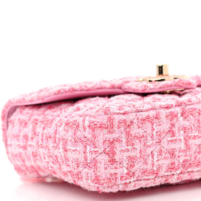 Chanel Tweed Resin Quilted Mini Heart Square Flap Pink White 9 of 11