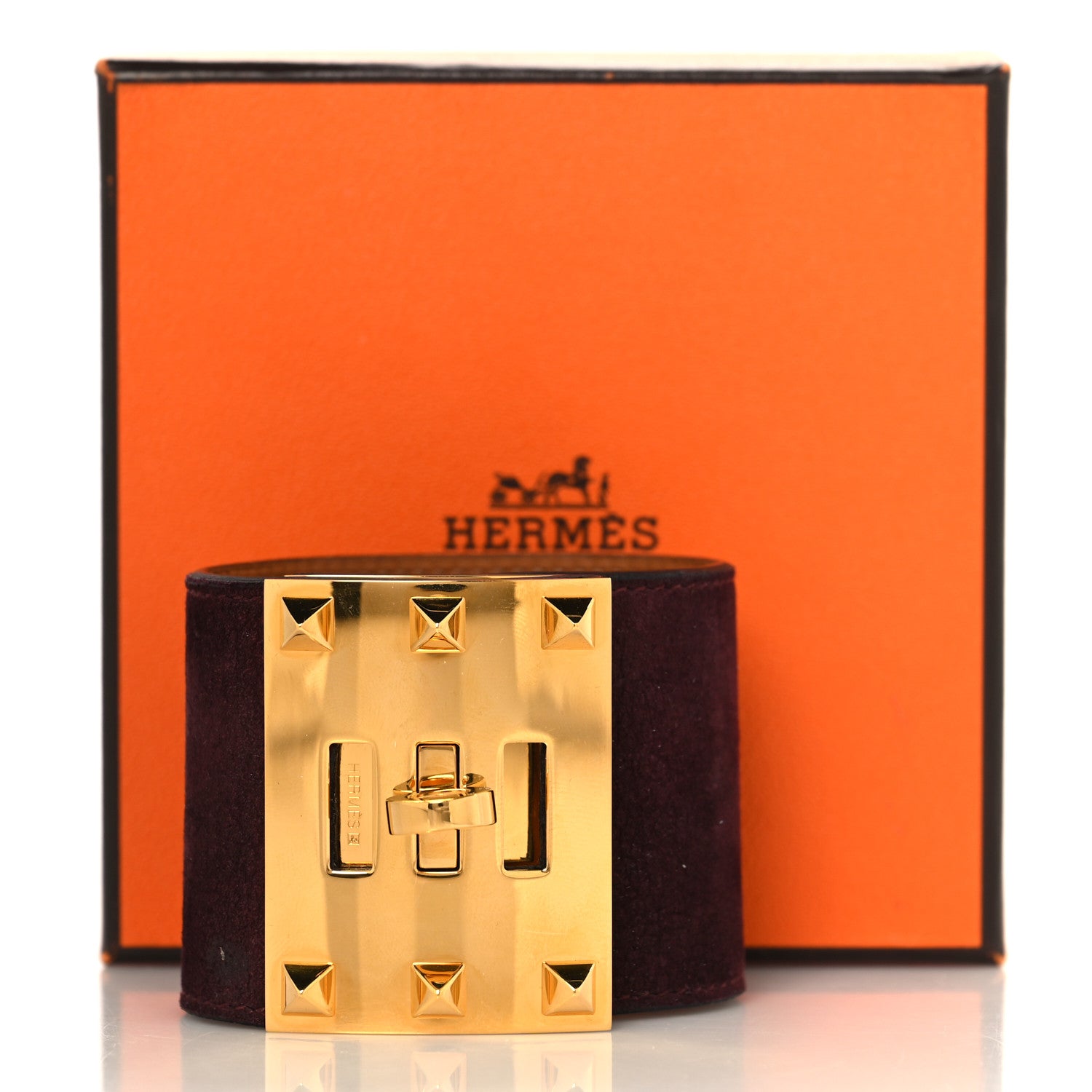 Hermes Veau Doblis Suede Kelly Dog Extreme Bracelet S Prune