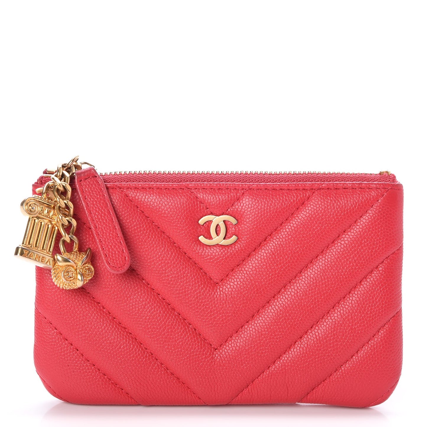 Caviar Chevron Quilted Small Ancient Greek Charms Cosmetic Case Red