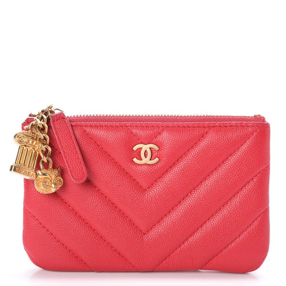 Chanel Caviar Chevron Quilted Small Ancient Greek Charms Cosmetic Case Red 1 of 10
