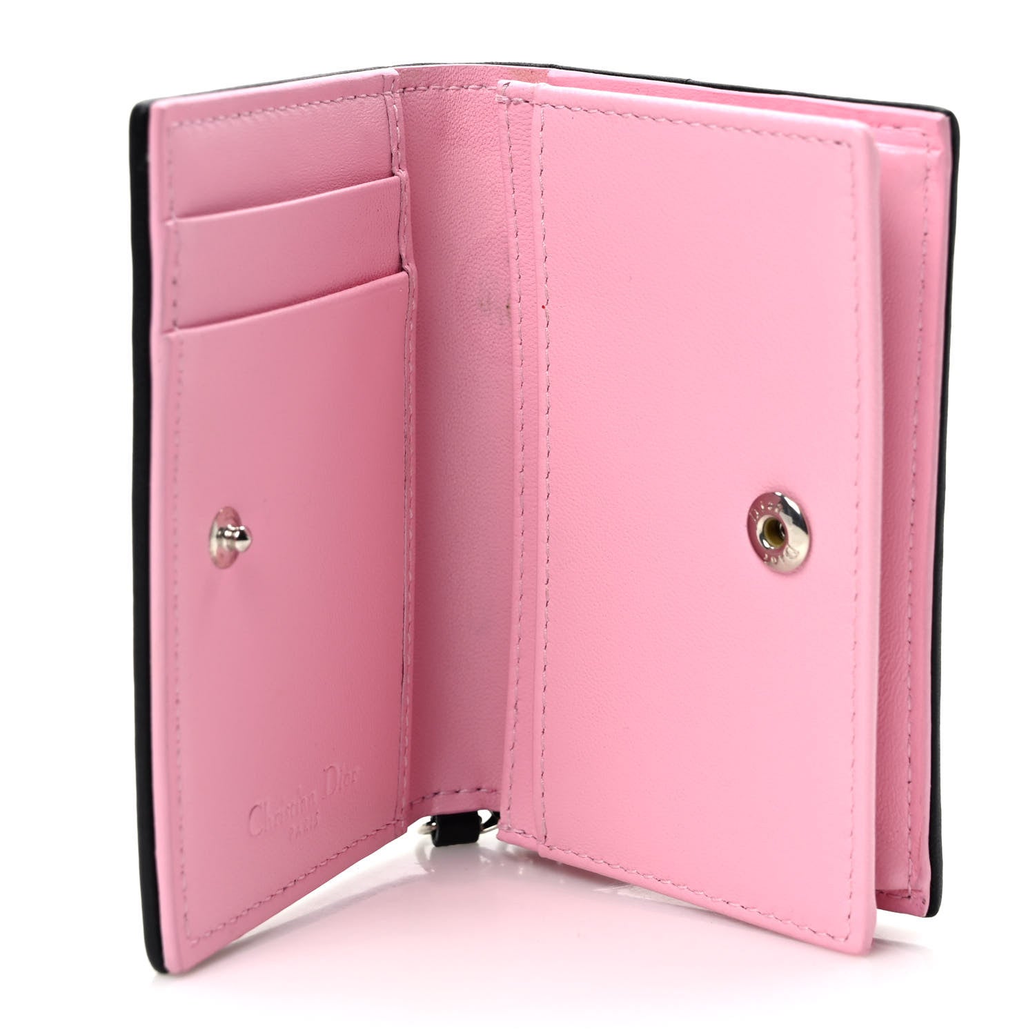 Christian Dior Lambskin Cannage Bi-color Small Lady Dior Flap Card Holder Black Pink 5 of 8