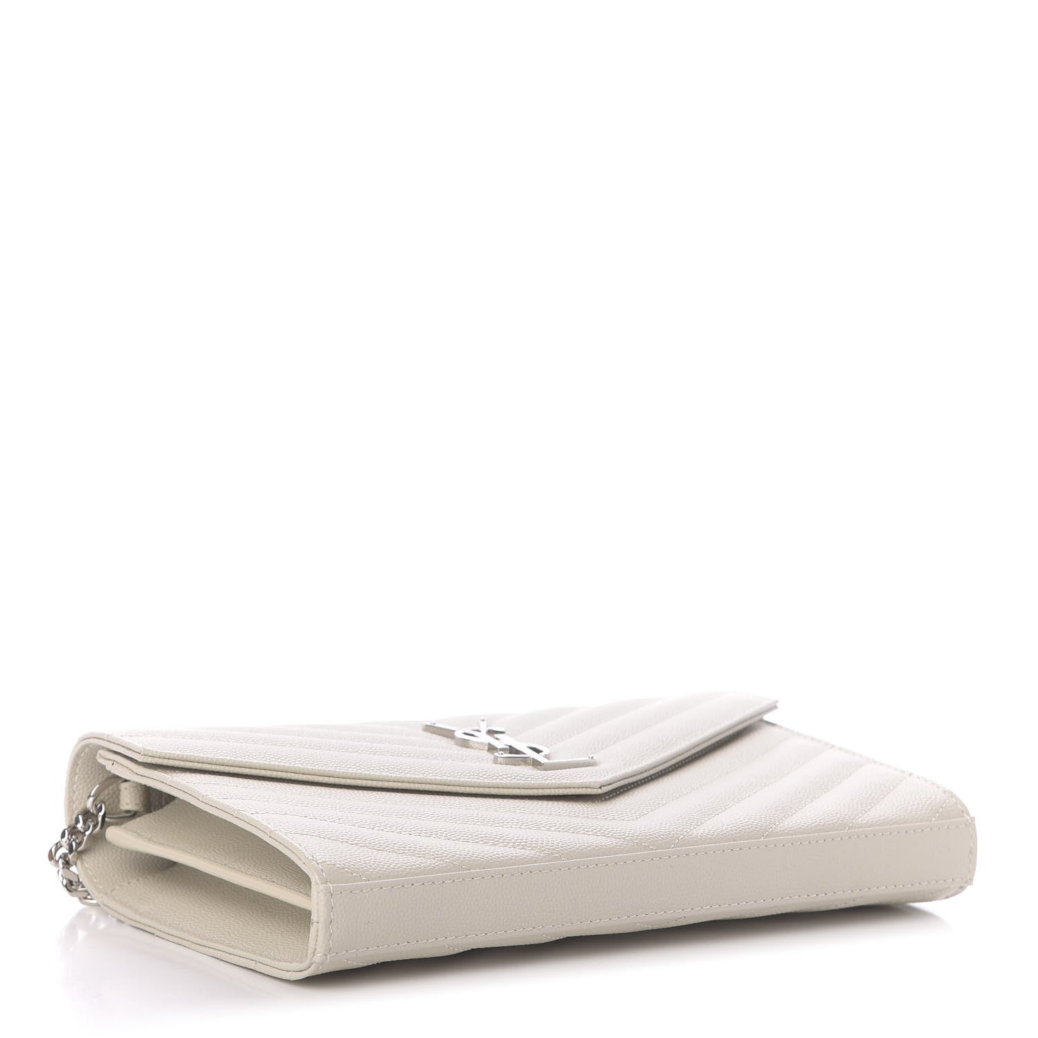 Saint Laurent Grain De Poudre Matelasse Chevron Monogram Chain Wallet Icy White 4 of 11