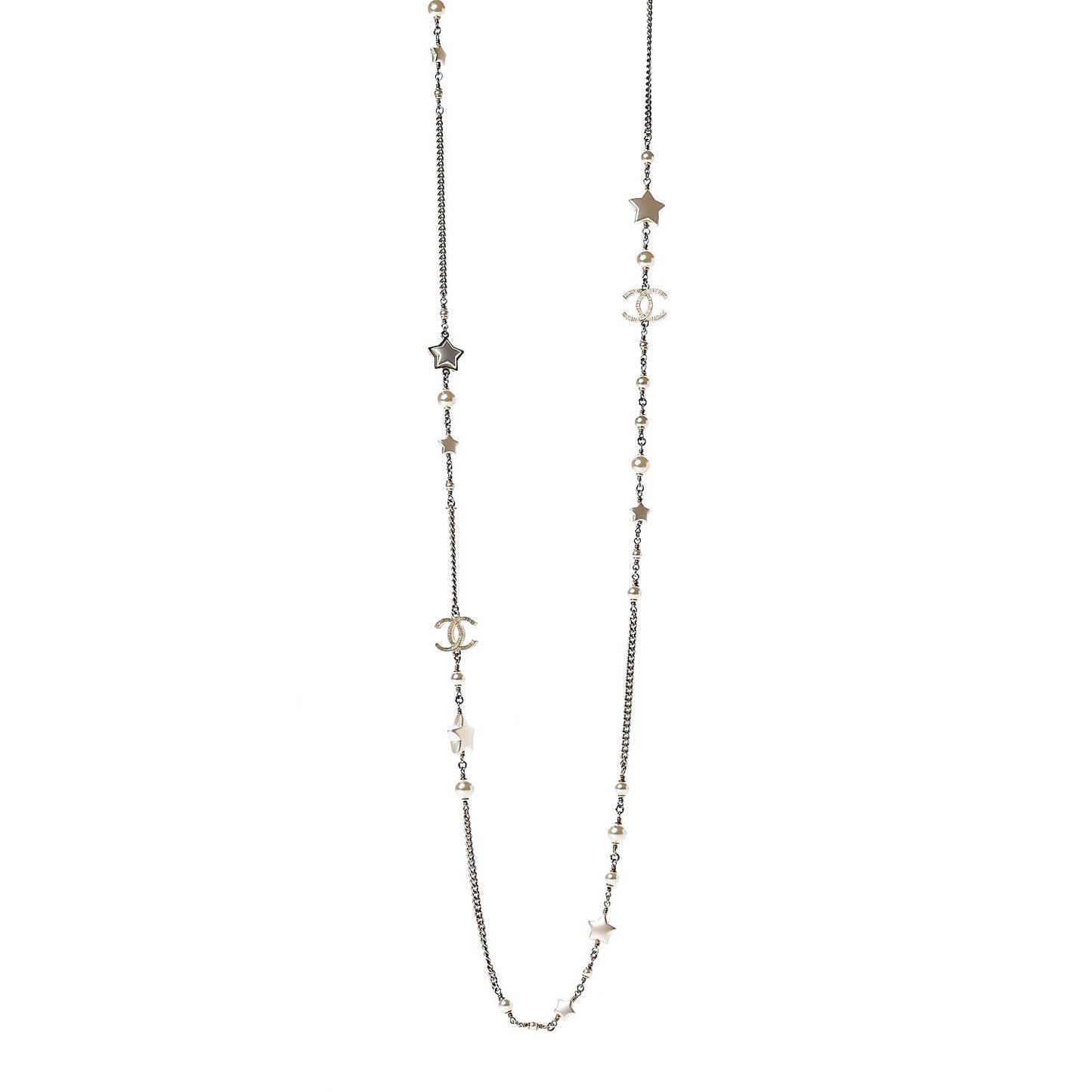 Pearl Beaded Star CC Long Necklace Gold
