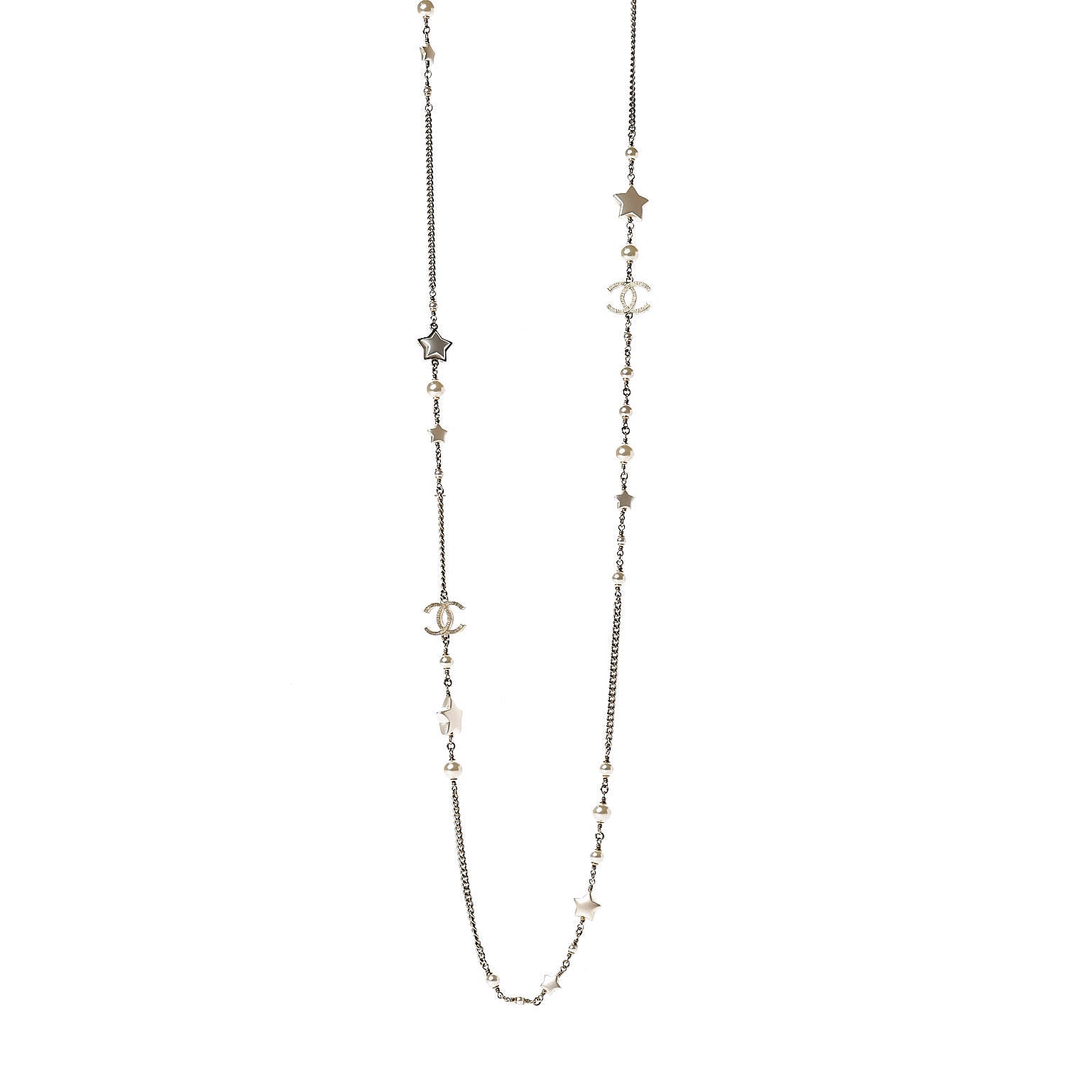 Chanel Pearl Beaded Star CC Long Necklace Gold 1 of 5