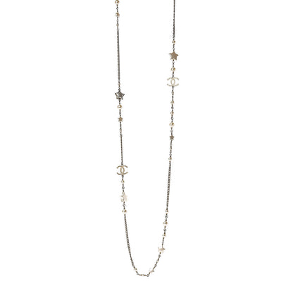 Chanel Pearl Beaded Star CC Long Necklace Gold 1 of 5