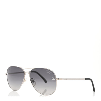 Chanel Metal Polarized CC Aviator Sunglasses 4189-T-Q Silver 1 of 9
