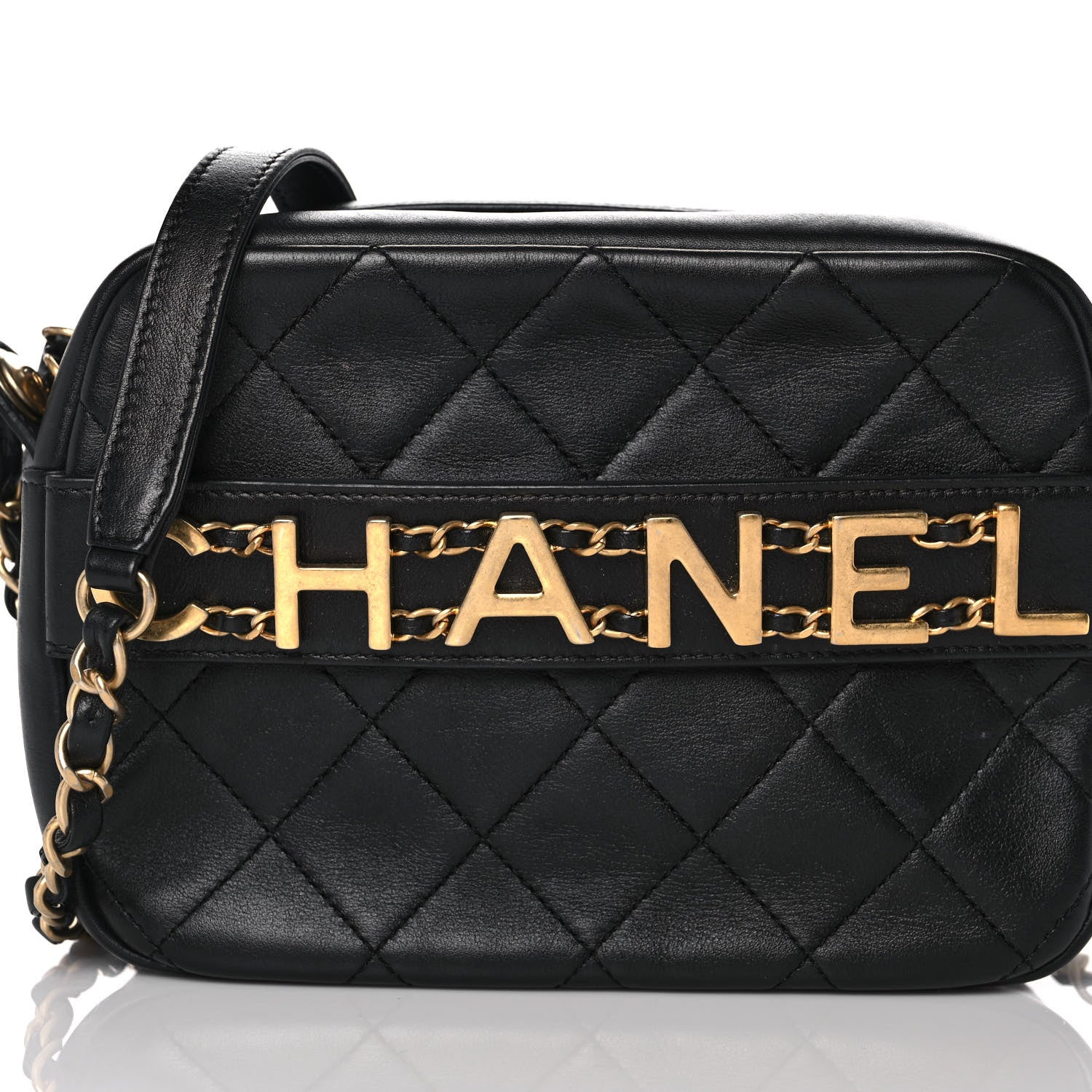 Chanel Calfskin Quilted Enchained Camera Case Bag Black 8 of 13