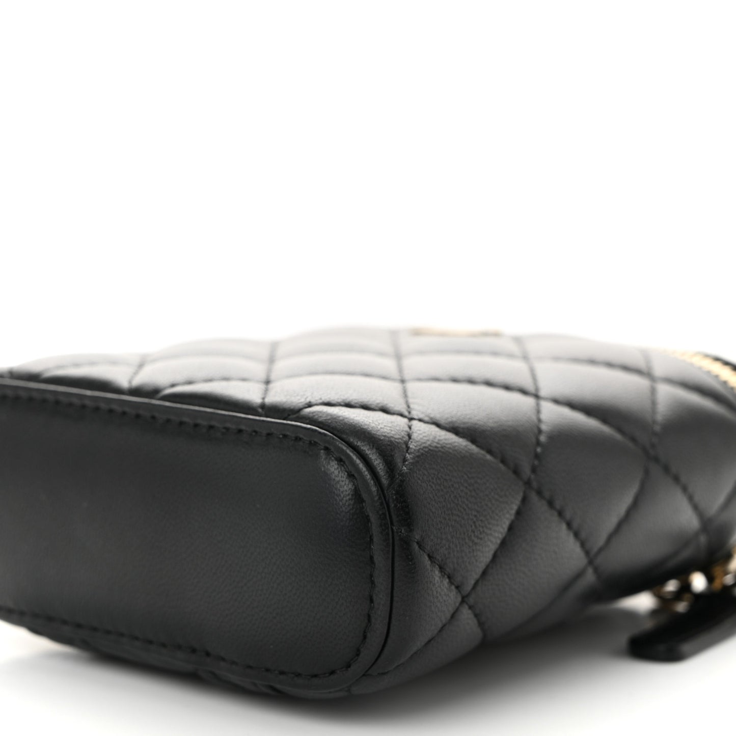 Lambskin Quilted Small Vertical Coco Beauty Vanity Case With Chain Black