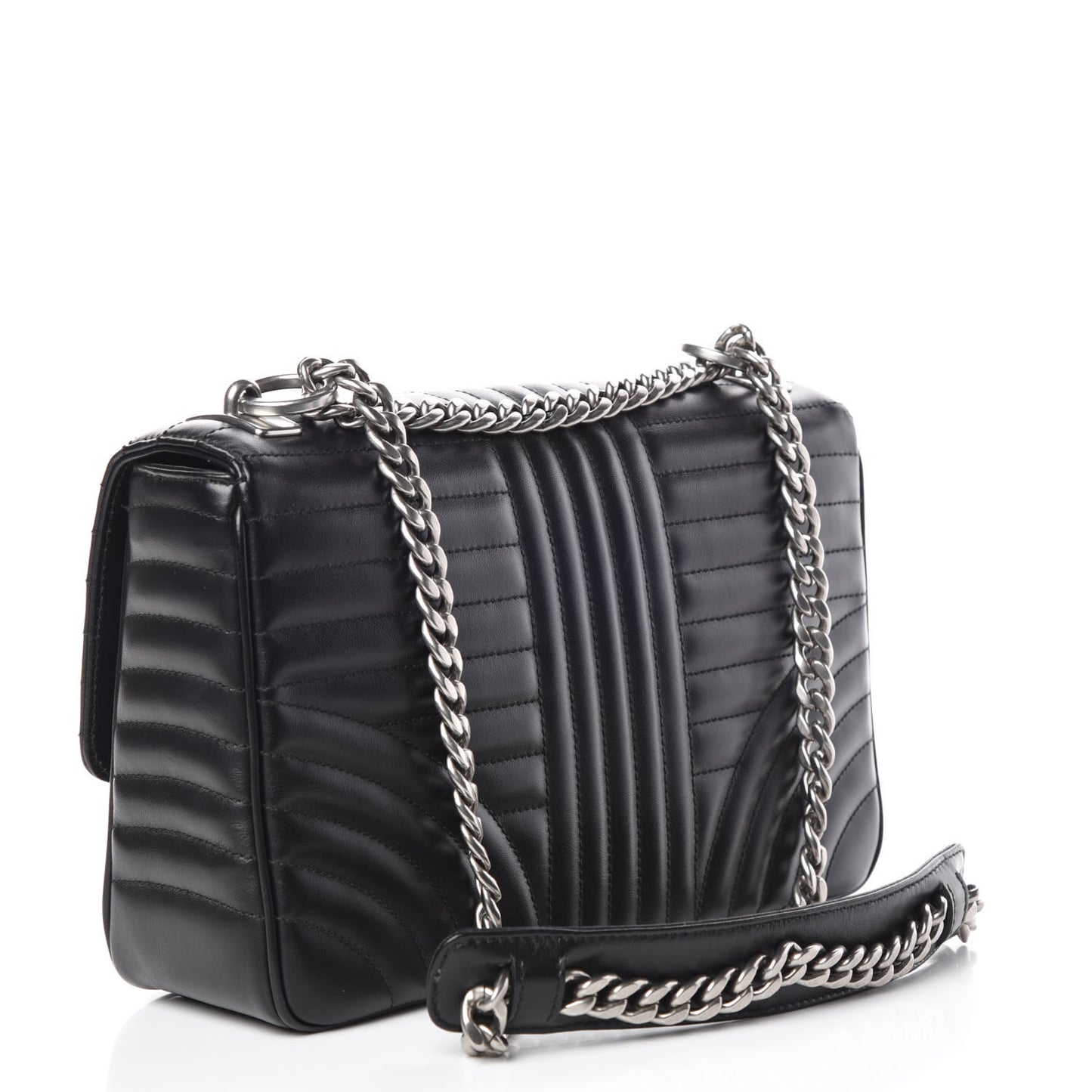 Soft Calfskin Impunture Diagramme Large Chain Flap Shoulder Bag Black