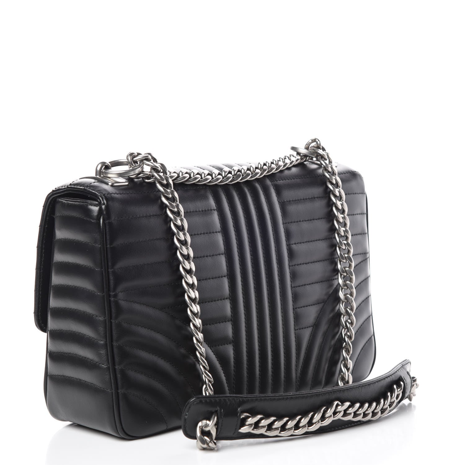 Prada Soft Calfskin Impunture Diagramme Large Chain Flap Shoulder Bag Black 3 of 8