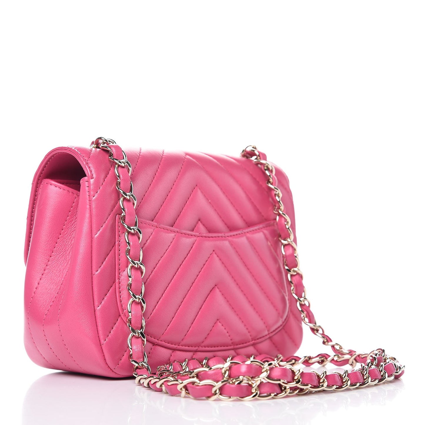 Lambskin Chevron Quilted Mini Square Flap Fuchsia