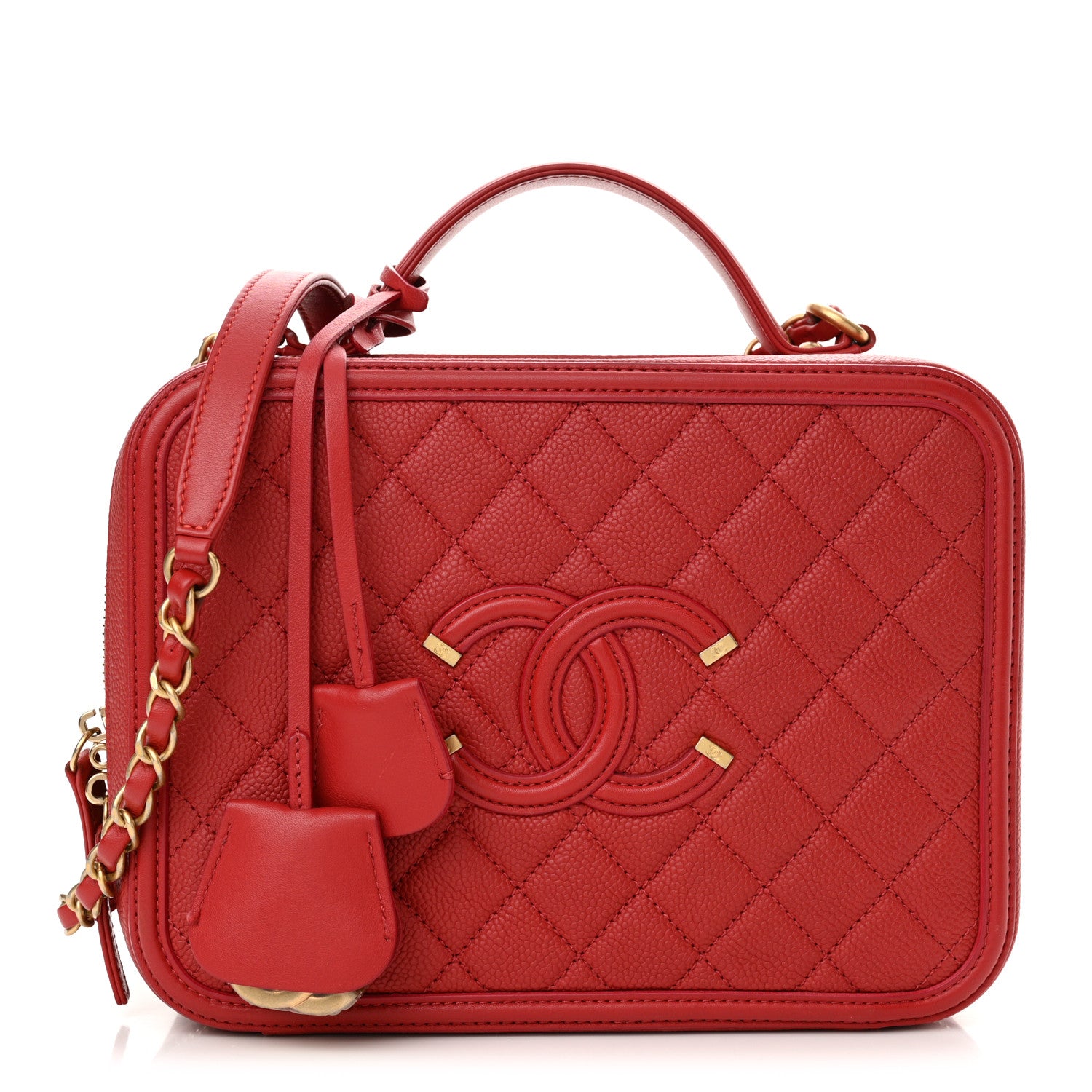 Chanel Caviar Quilted Large CC Filigree Vanity Case Red 2 of 13