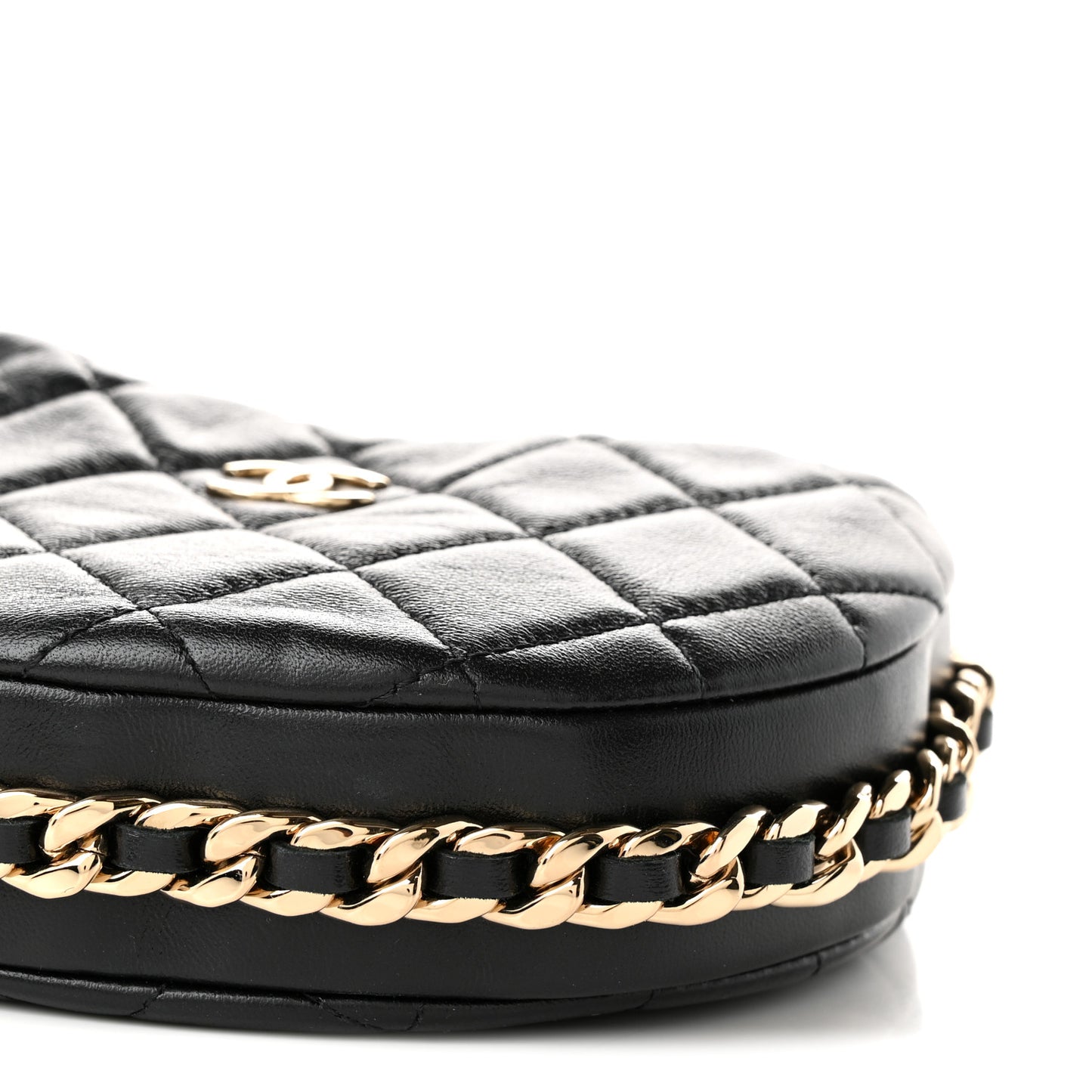 Lambskin Quilted Chain Around Pouch Hobo Black