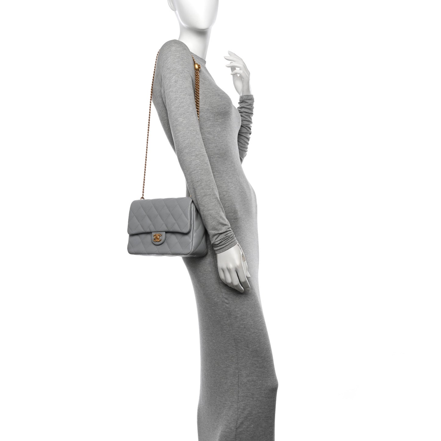 Caviar Quilted Sweetheart Flap Grey