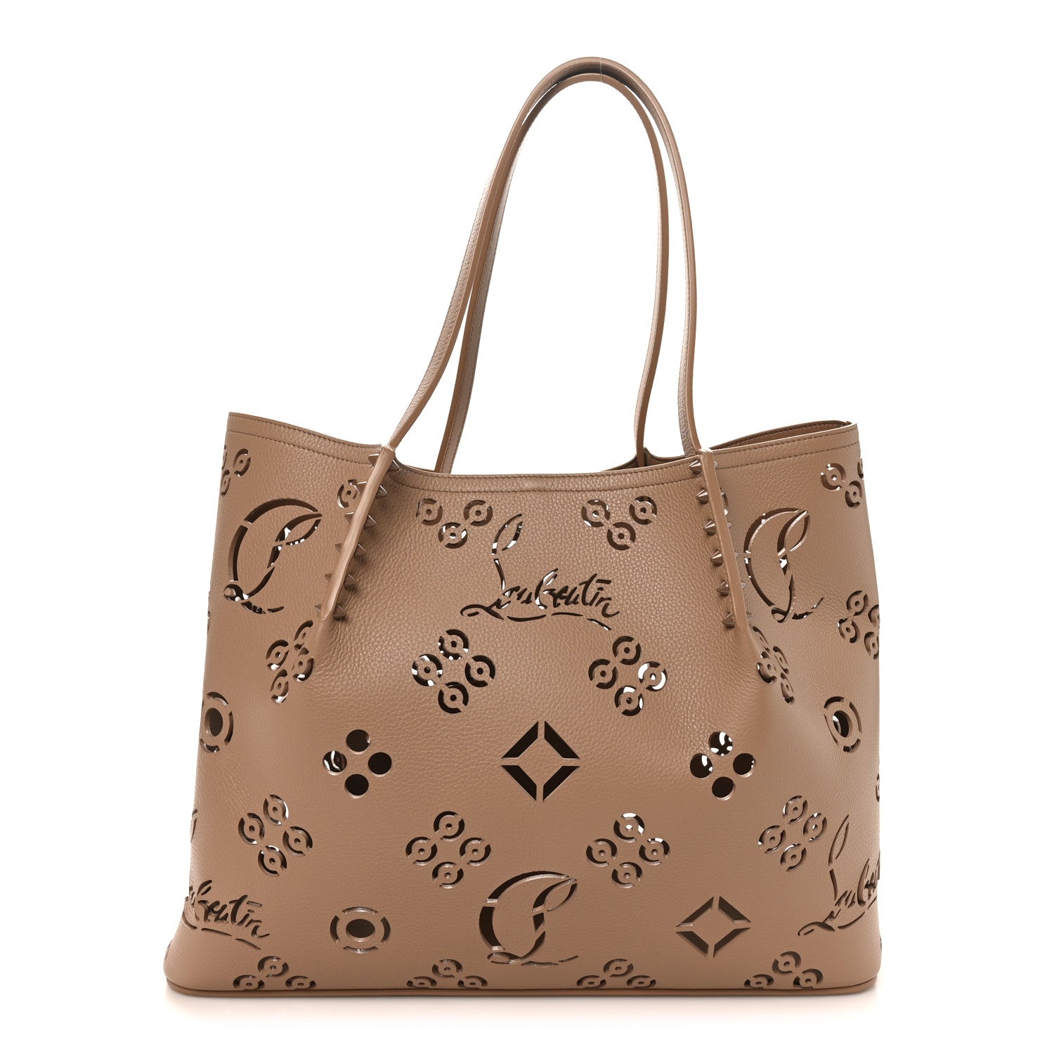 Christian Louboutin Calfskin Perforated Loubinthesky Large Cabarock Spikes Tote Roca 1 of 10