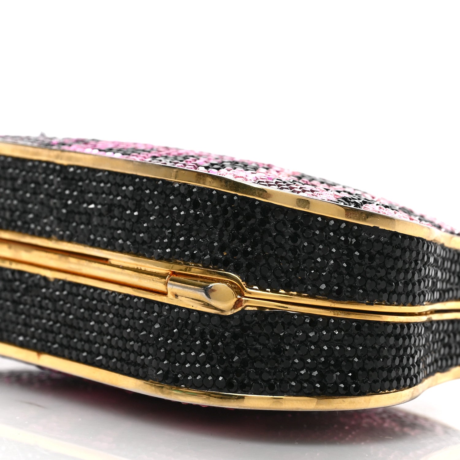 Judith Leiber Crystal Leopard Minaudiere Clutch Pink Black Gold 8 of 8