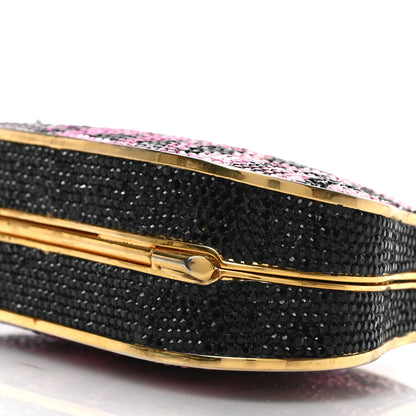 Judith Leiber Crystal Leopard Minaudiere Clutch Pink Black Gold 8 of 8