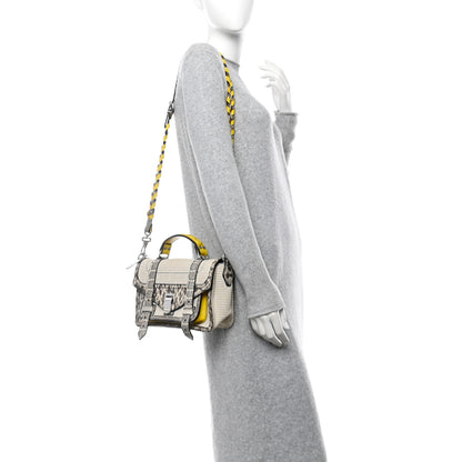 Proenza Schouler Lambskin Snakeskin Canvas Tiny PS1 Satchel Grey Yellow 2 of 14