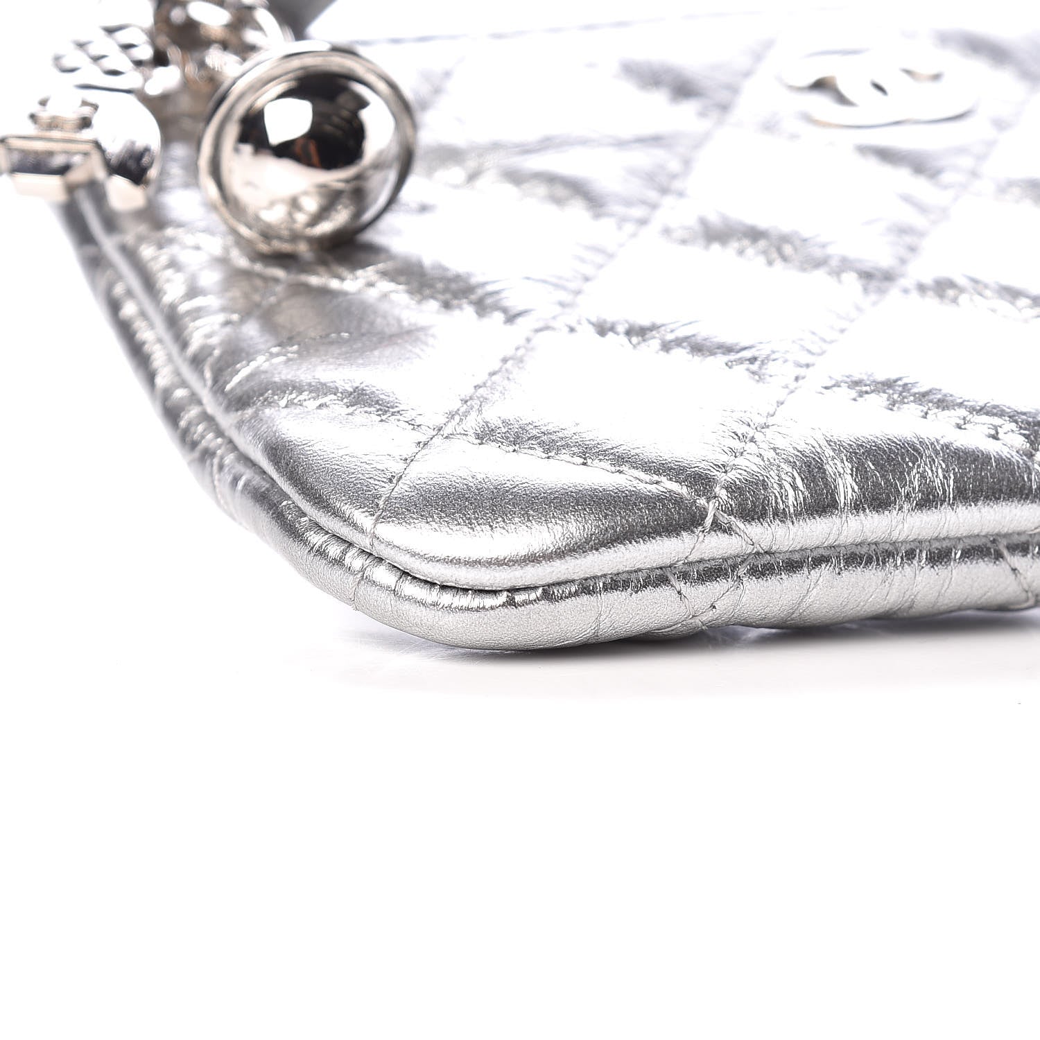 Chanel Metallic Calfskin Quilted Small Cosmo Cosmetic Case Silver 8 of 10