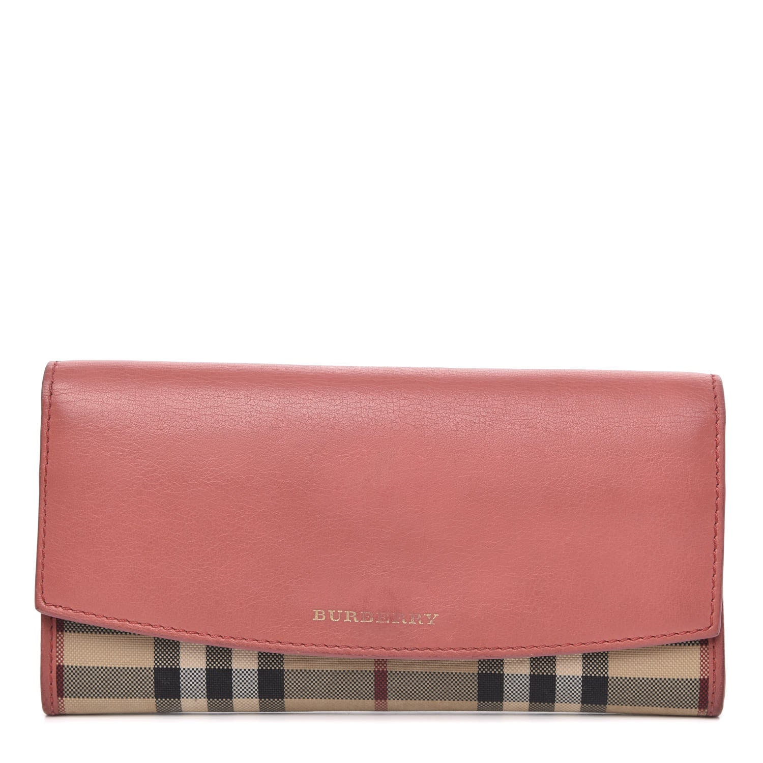 Burberry Calfskin Horseferry Check Porter Continental Wallet Coral Pink 1 of 14