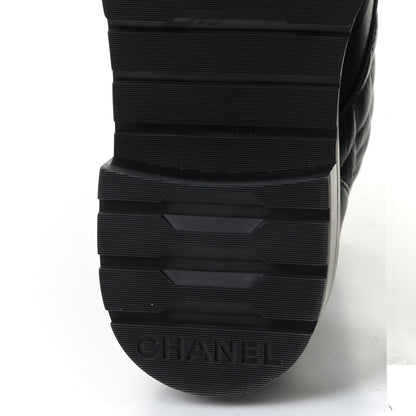 Chanel Shiny Lambskin Quilted Lace Up Combat Boots 38.5 Black 9 of 11