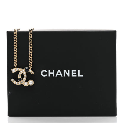 Chanel Crystal Pearl Resin CC Chain Necklace Gold Pearly White Black 6 of 6