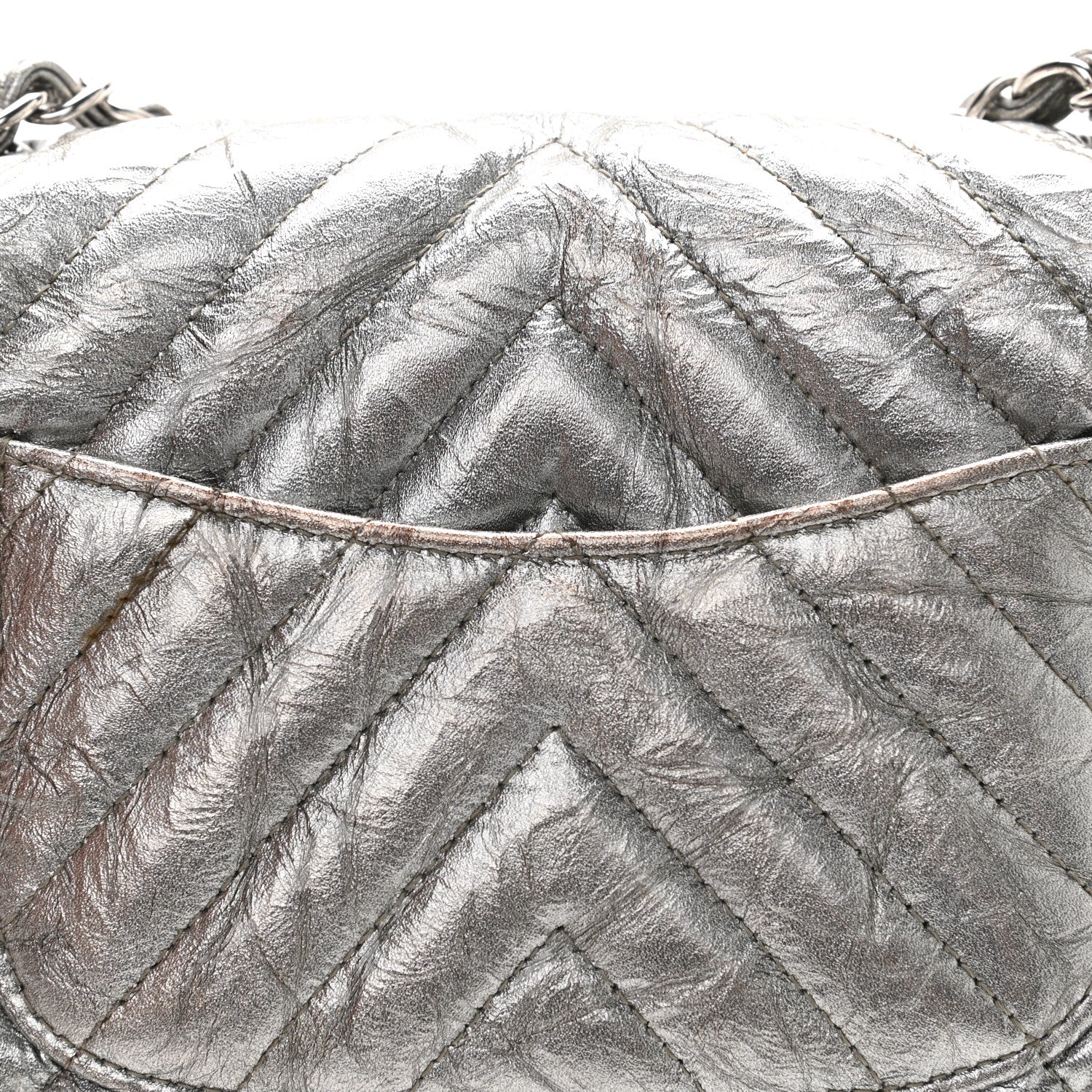 Chanel Patent Metallic Crumpled Calfskin Chevron Quilted Mini Rectangular Flap Silver 14 of 14