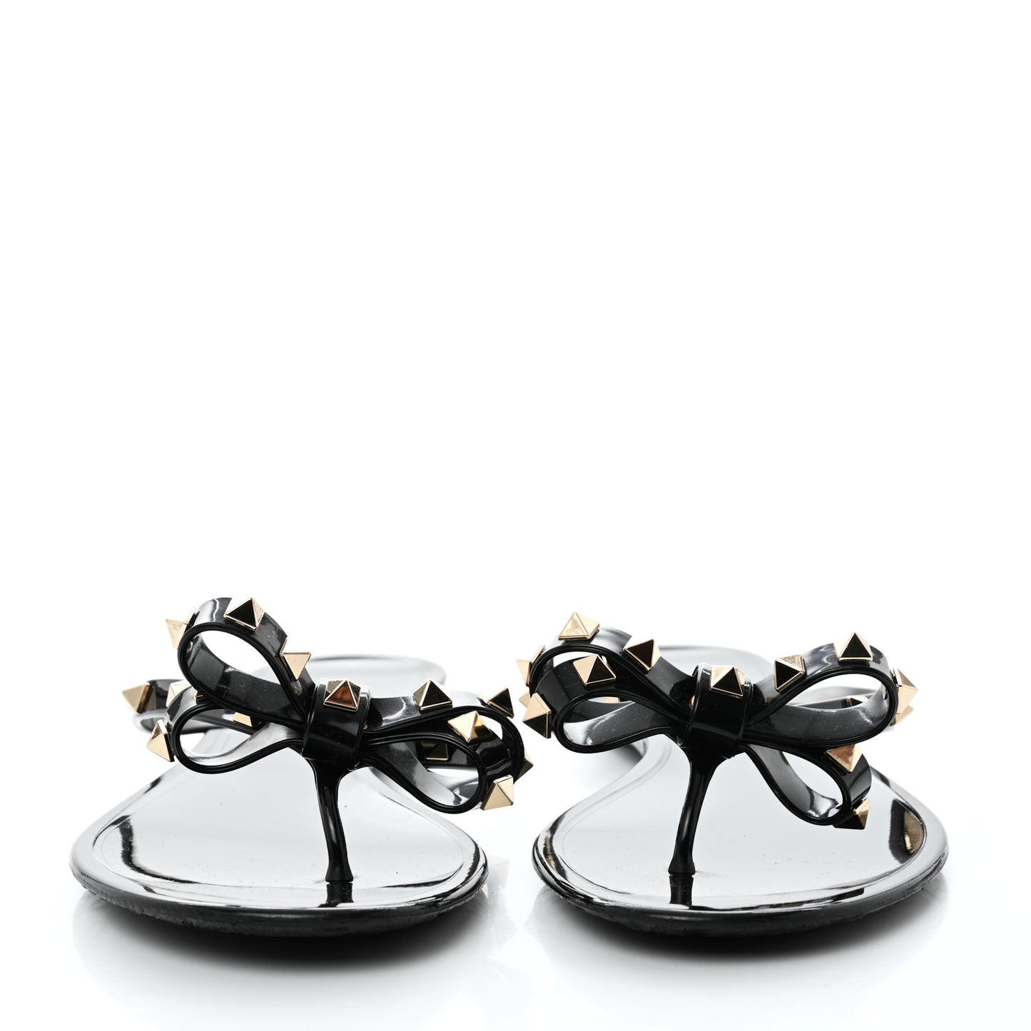 PVC Jelly Rockstud Bow Thong Sandals 41 Black