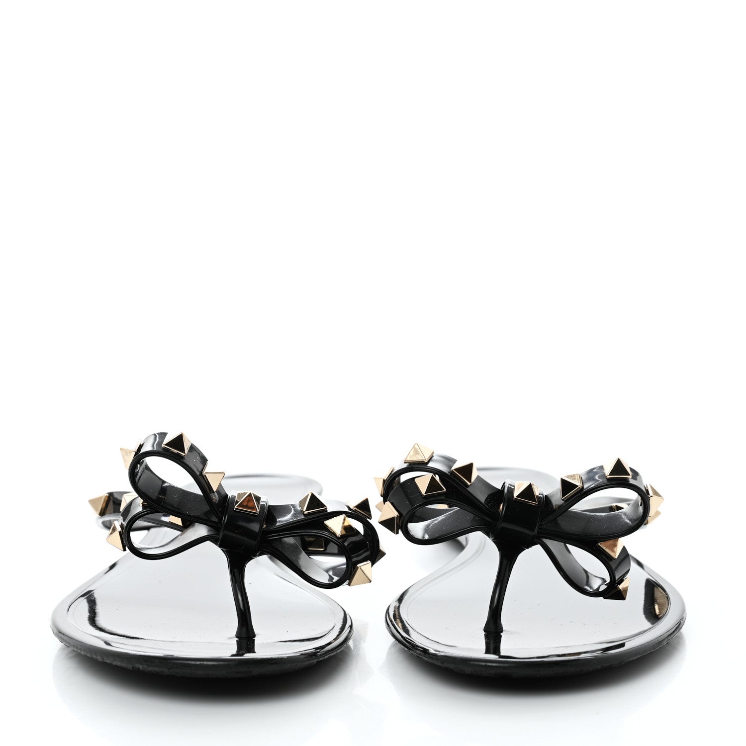 Valentino Garavani PVC Jelly Rockstud Bow Thong Sandals 41 Black 2 of 8