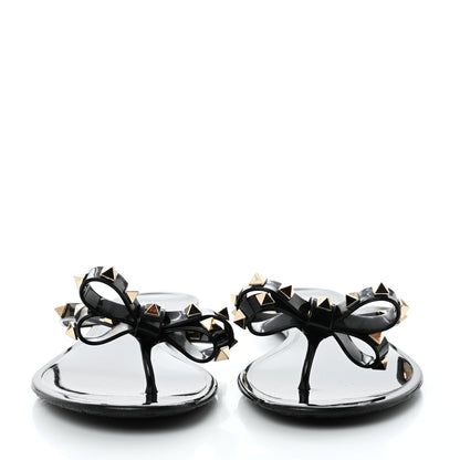 Valentino Garavani PVC Jelly Rockstud Bow Thong Sandals 41 Black 2 of 8