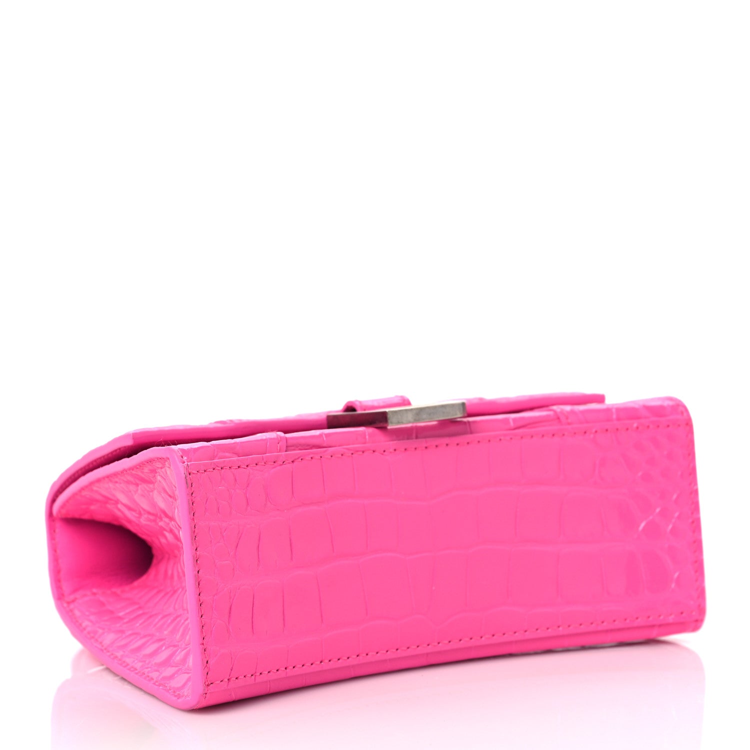 Balenciaga Shiny Calfskin Crocodile Embossed Hourglass Top Handle Bag XS Neon Pink 4 of 10