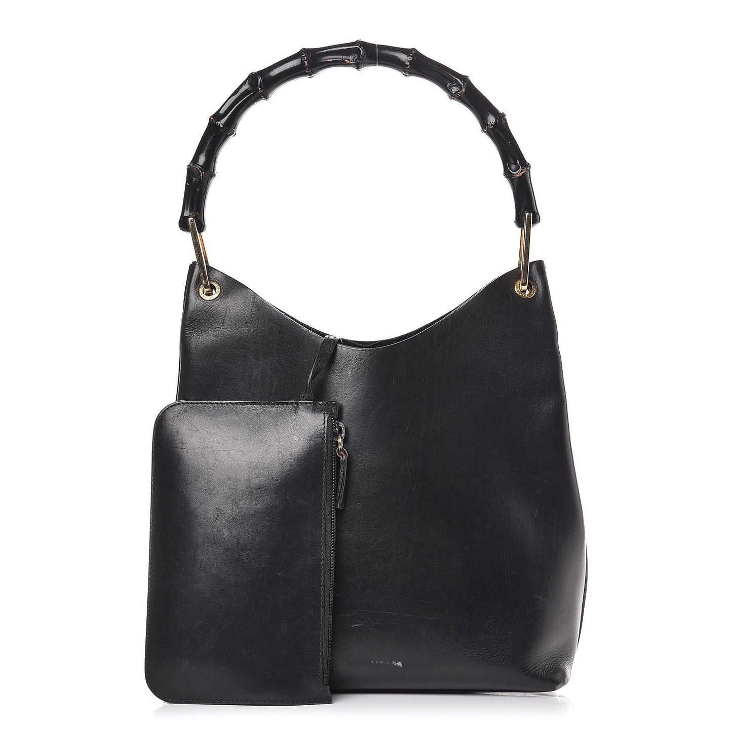 Calfskin Bamboo Handle Shoulder Bag Black