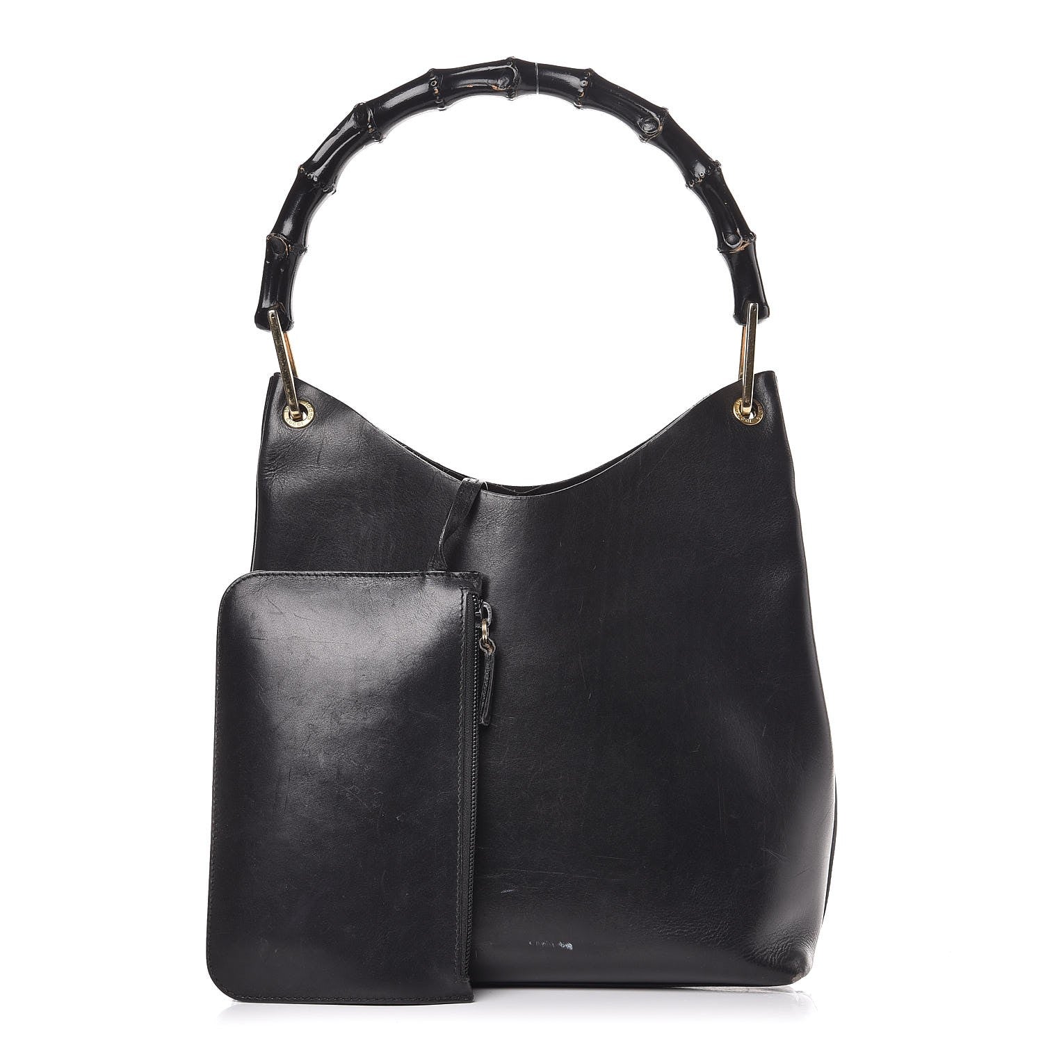 Gucci Calfskin Bamboo Handle Shoulder Bag Black 1 of 20