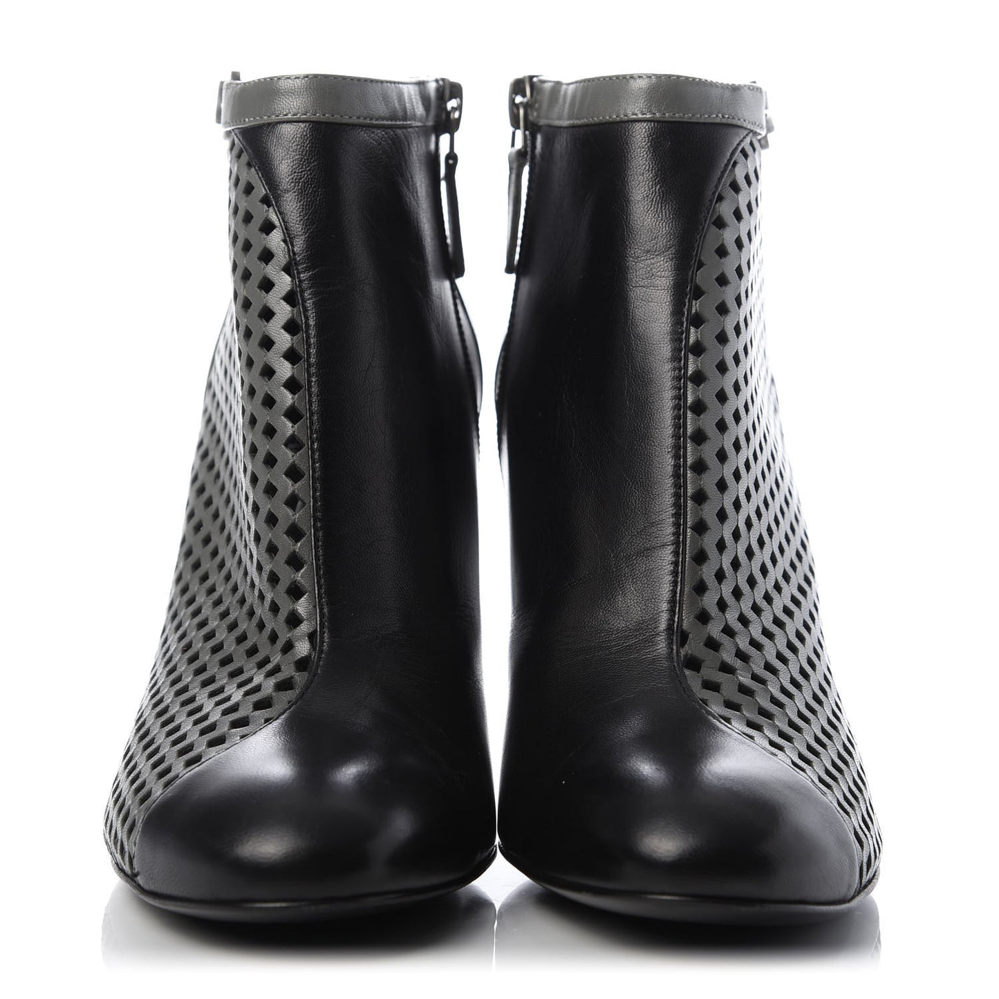 Perforated Goatskin CC Ankle Boots 39.5 Grey Black