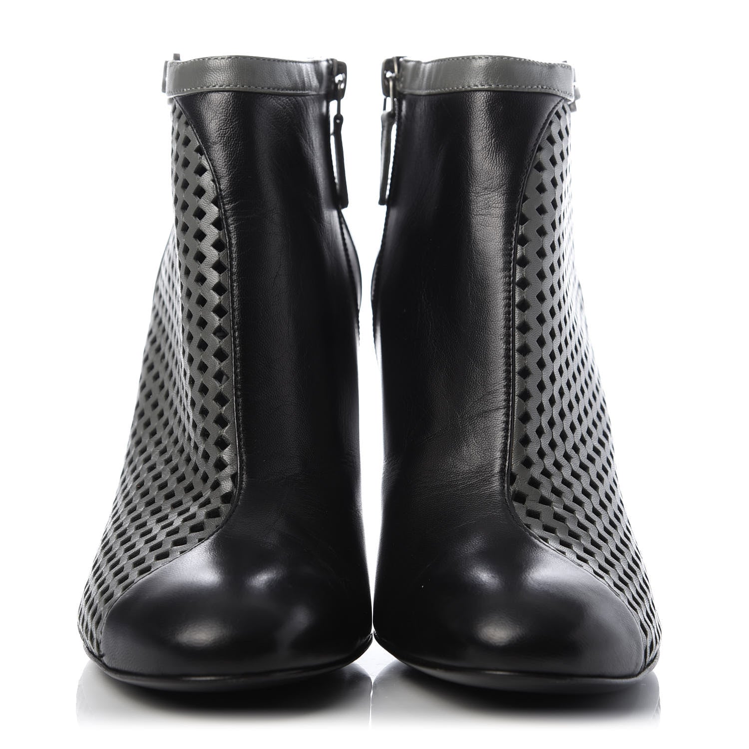 Chanel Perforated Goatskin CC Ankle Boots 39.5 Grey Black 3 of 9