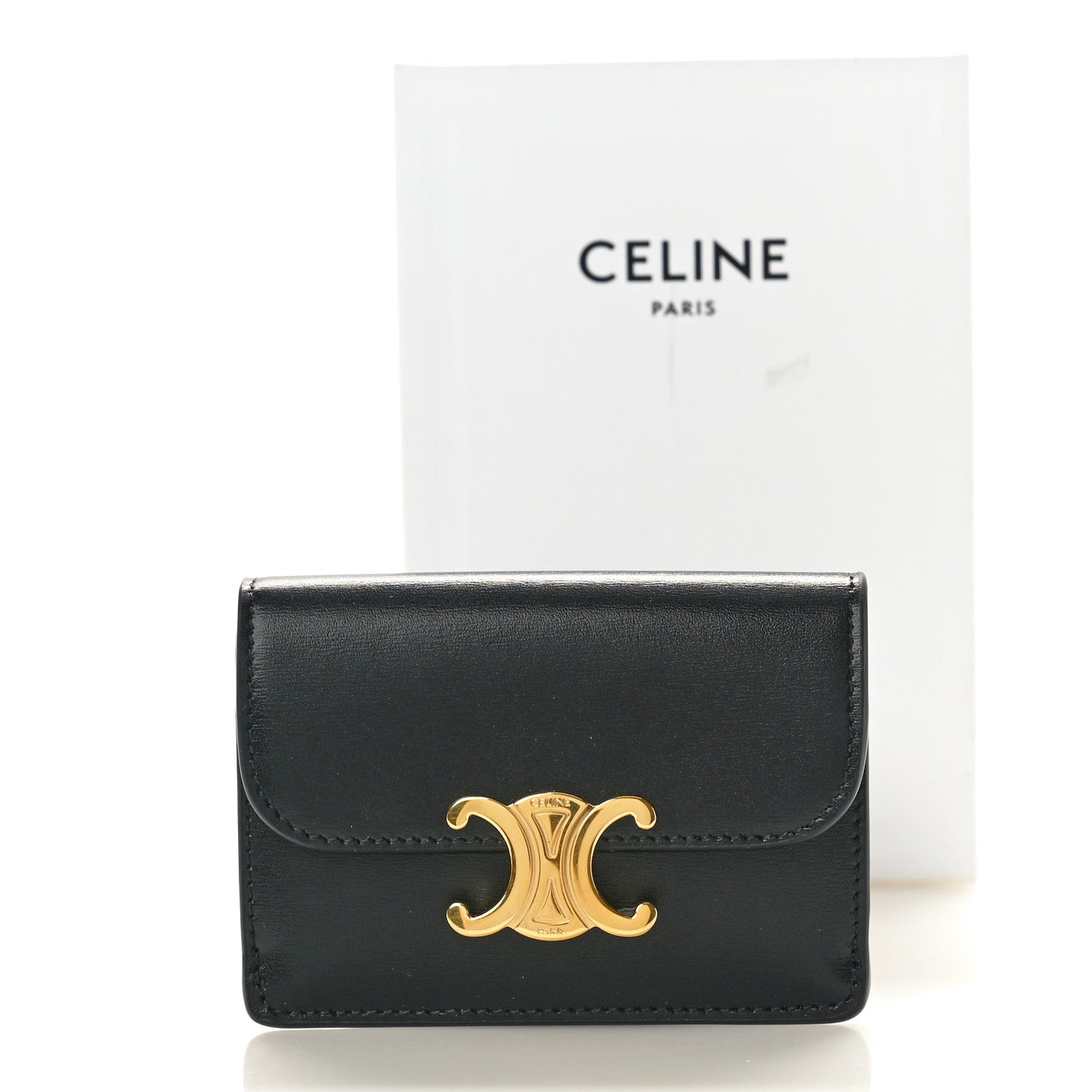 Shiny Smooth Calfskin Triomphe Card Holder Black