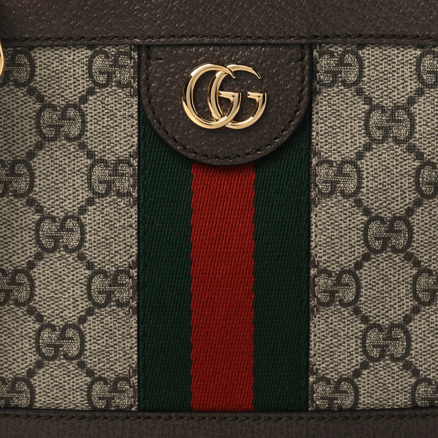 GG Supreme Monogram Mini Ophidia Top Handle Shoulder Bag Brown