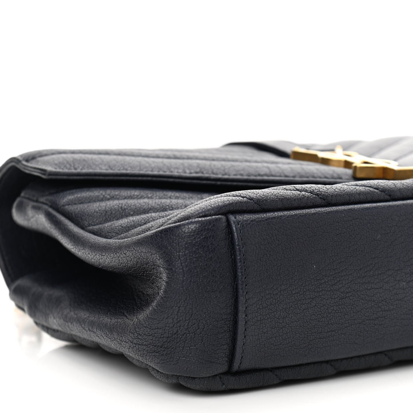 Lambskin Matelasse Chevron Monogram Medium College Bag Deep Marine