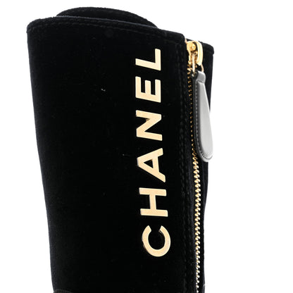 Chanel Velvet Patent Cap Toe CC Lace Up Boots 36.5 Black 10 of 10