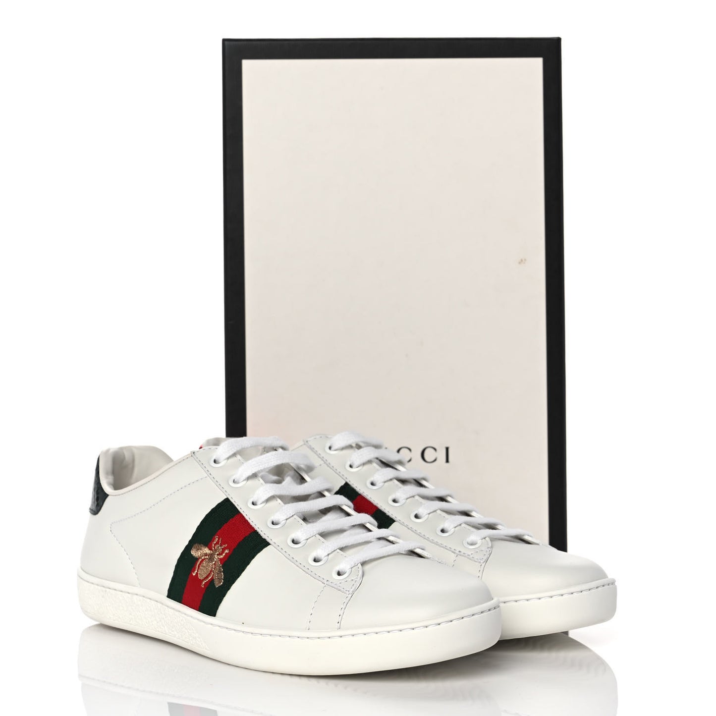 Calfskin Ayers Bee Embroidered Womens Ace Sneakers 38.5 White Green