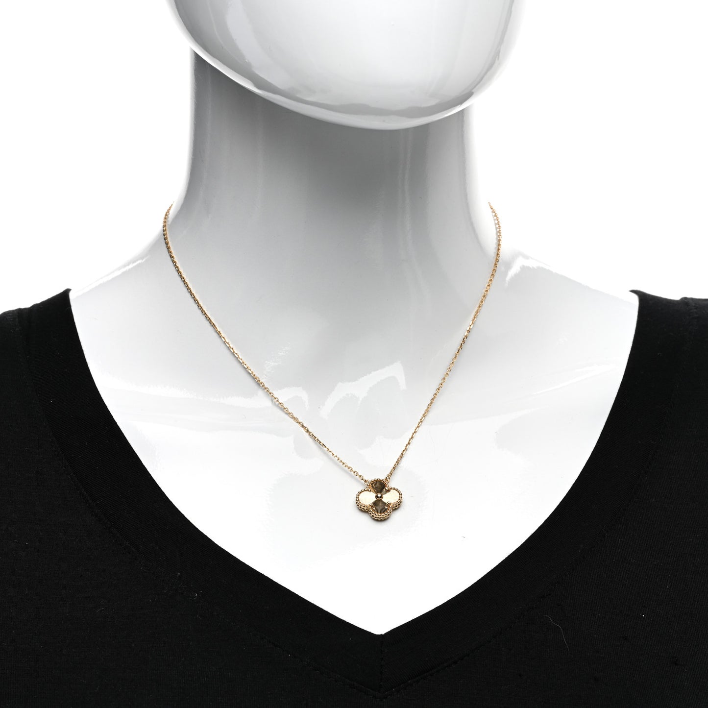 18K Yellow Gold Guilloche Vintage Alhambra Pendant Necklace