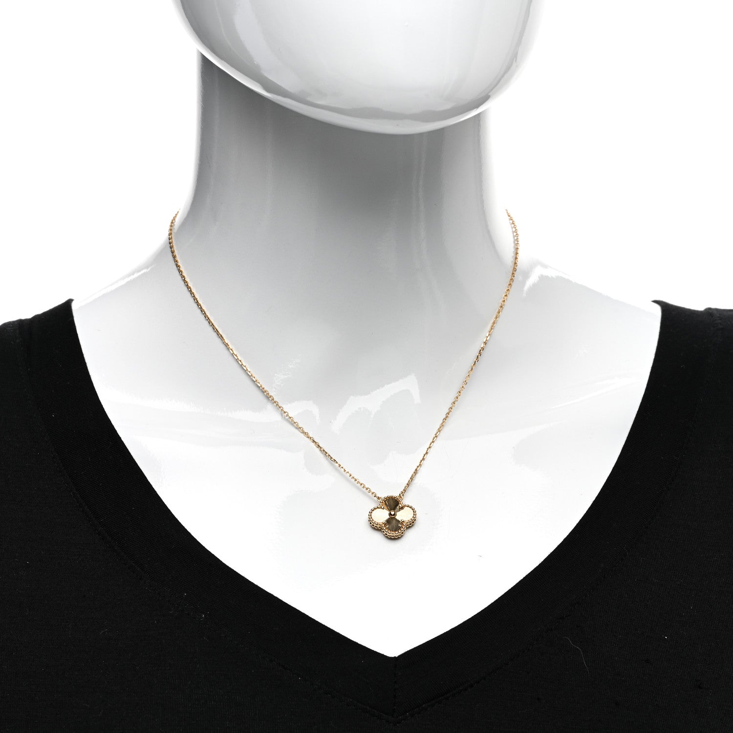 Van Cleef & Arpels 18K Yellow Gold Guilloche Vintage Alhambra Pendant Necklace 2 of 4