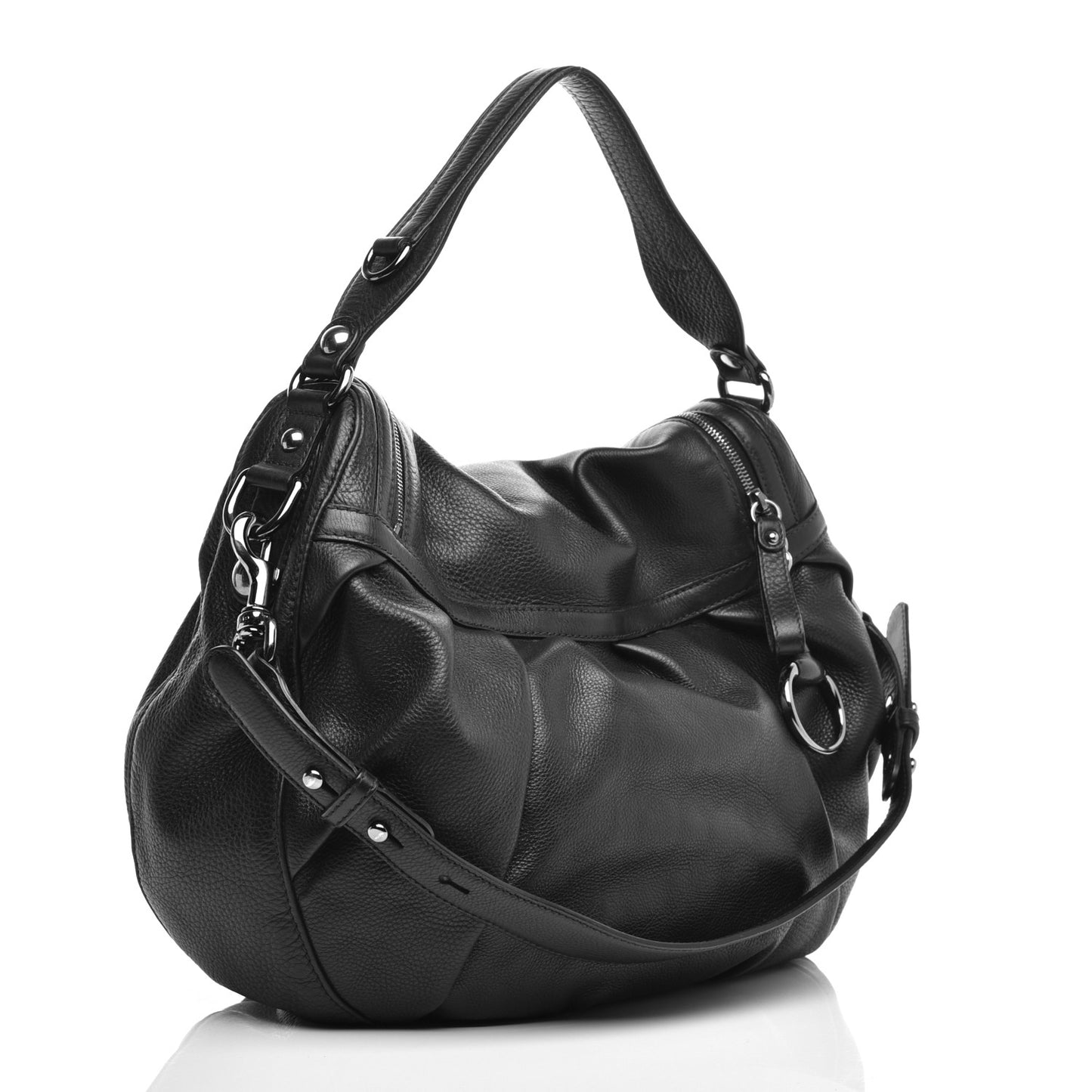 Pebbled Calfskin Medium Icon Bit Shoulder Bag Black