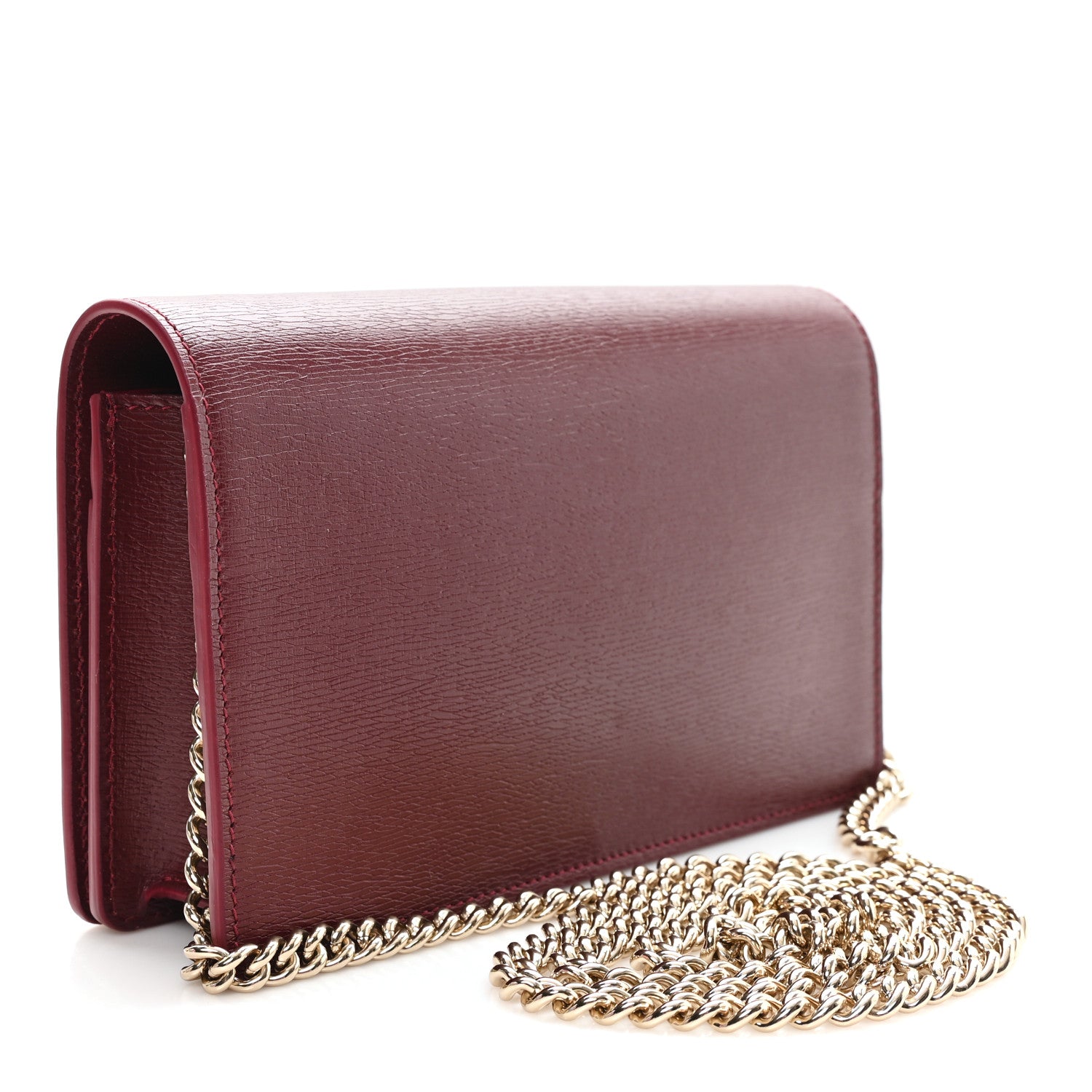 Gucci Textured Calfskin Script Logo Wallet On Chain Rosso Ancora 3 of 10