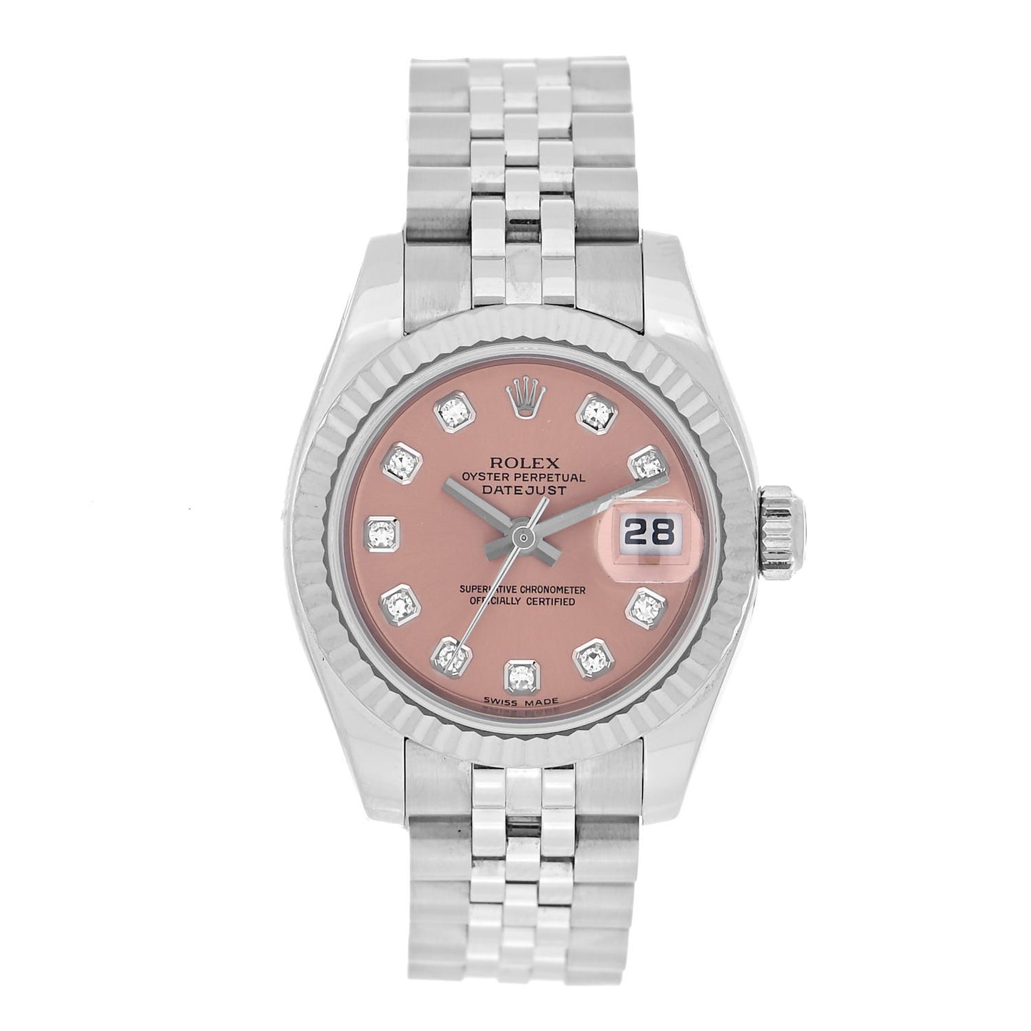 Stainless Steel 18K White Gold Diamond 26mm Oyster Perpetual Datejust Watch Pink 179174