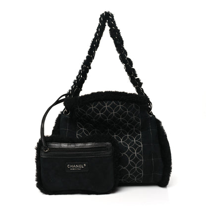 Chanel Suede Shearling Stitched CC Mini Tote Black 4 of 10